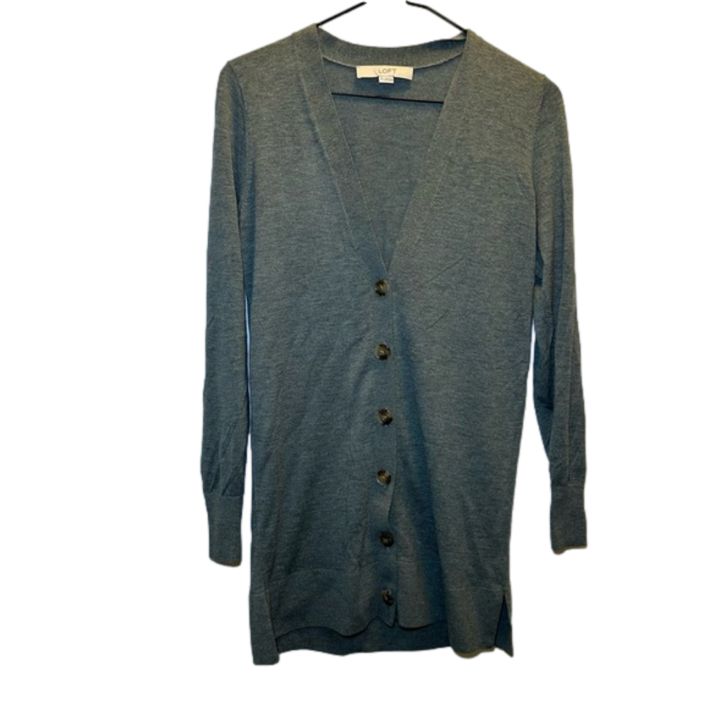 Loft Gray V-Neck Cardigan Size XSmall